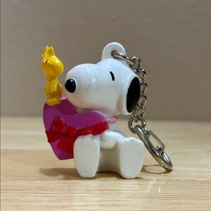Snoopy and Woodstock Keychain with Pink Heart and red bow